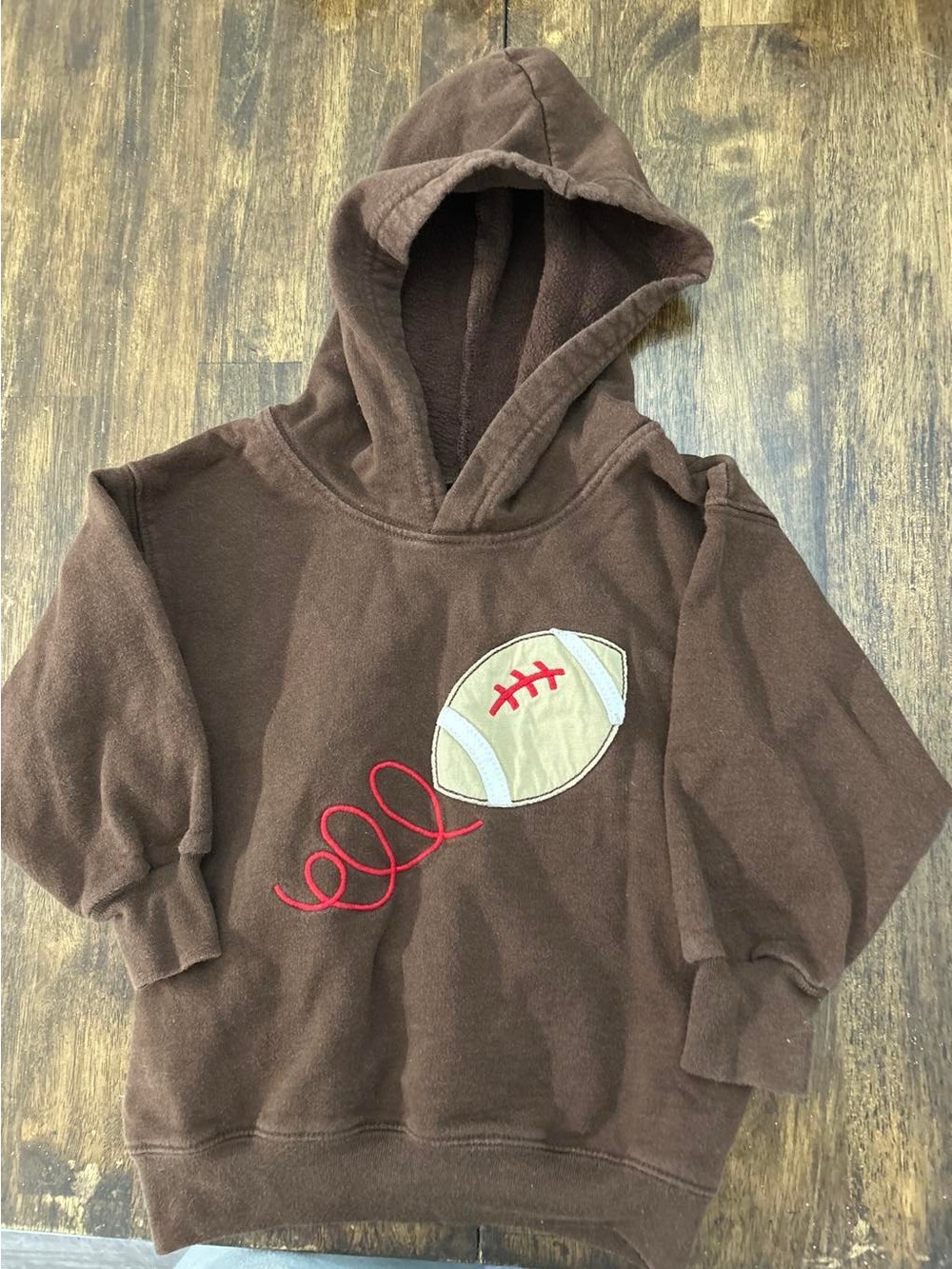 Kelly's Kids Brown Hoodie with Football Applique and Red Stitching